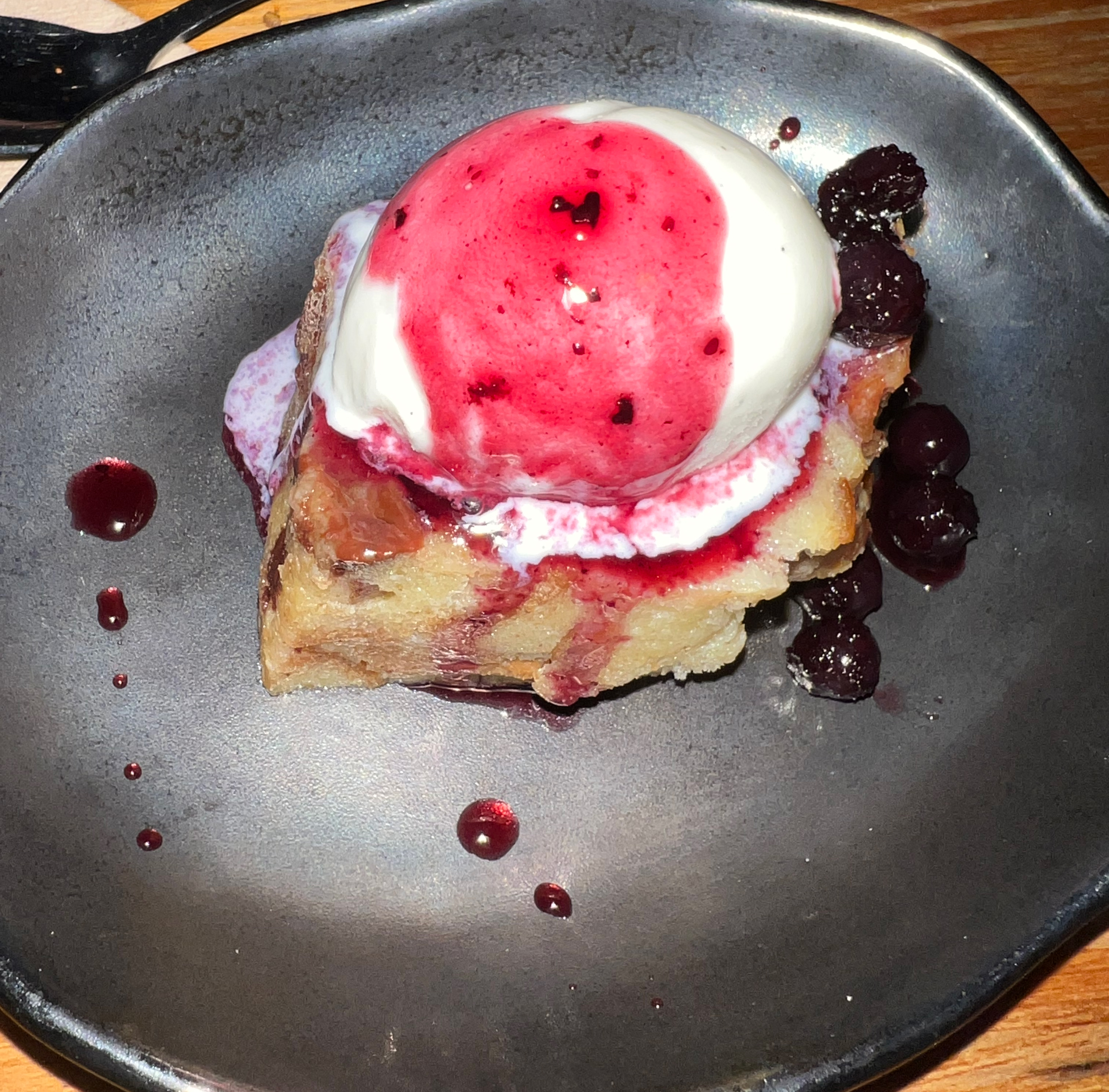 super yummy vanilla icecream on toast with blueberry jam also at thursday kitchen